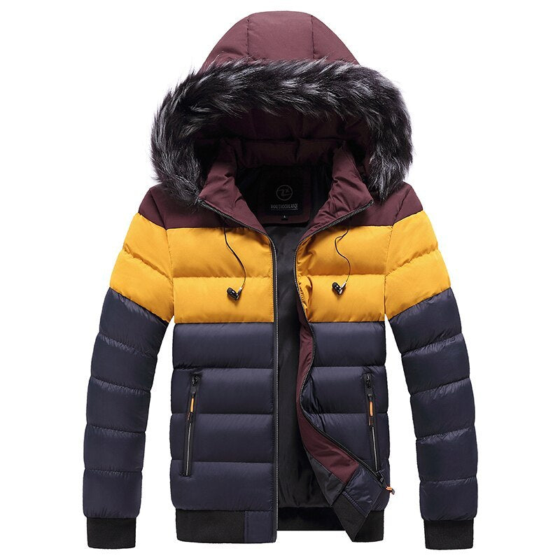 Fashion Youth Patchwork Color Cotton Padded Jacket  Leather Jacket 76.53 Blue-XL