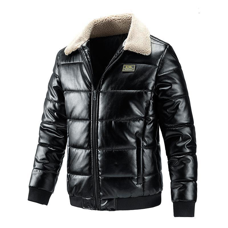 Cotton Men Fur Collar Trend Thickened  Leather Jacket 84.65 Black-XL