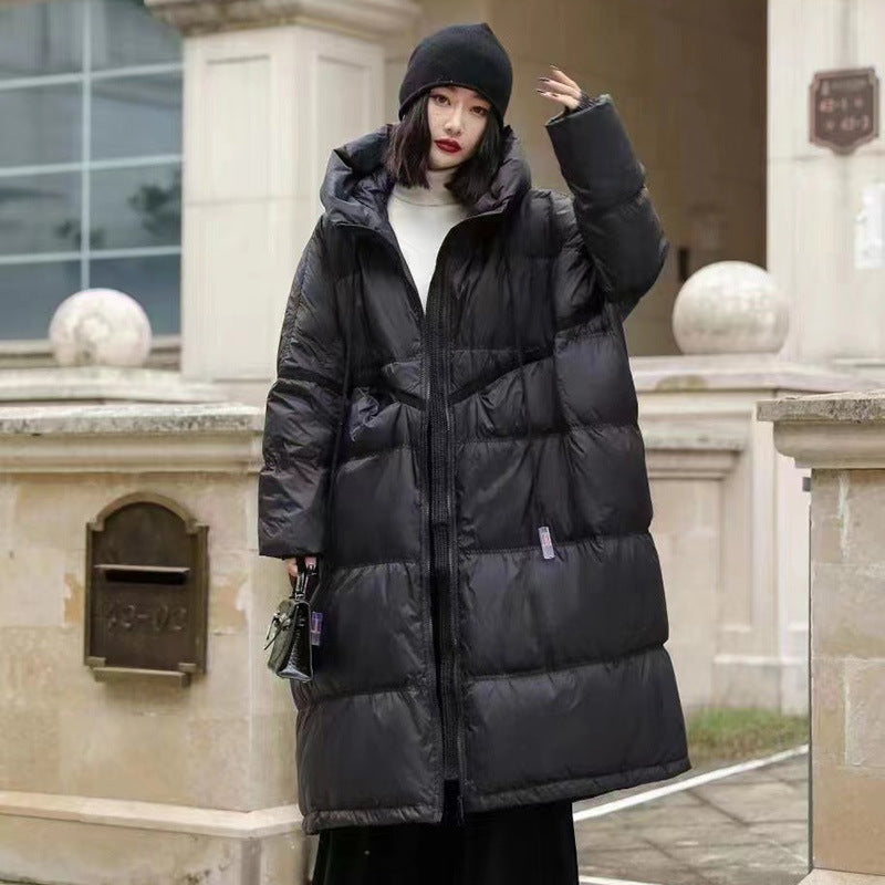 Autumn And Winter Warm Thick Hooded Mid-length White Duck Down Jacket Women  Leather Jacket 169.80 