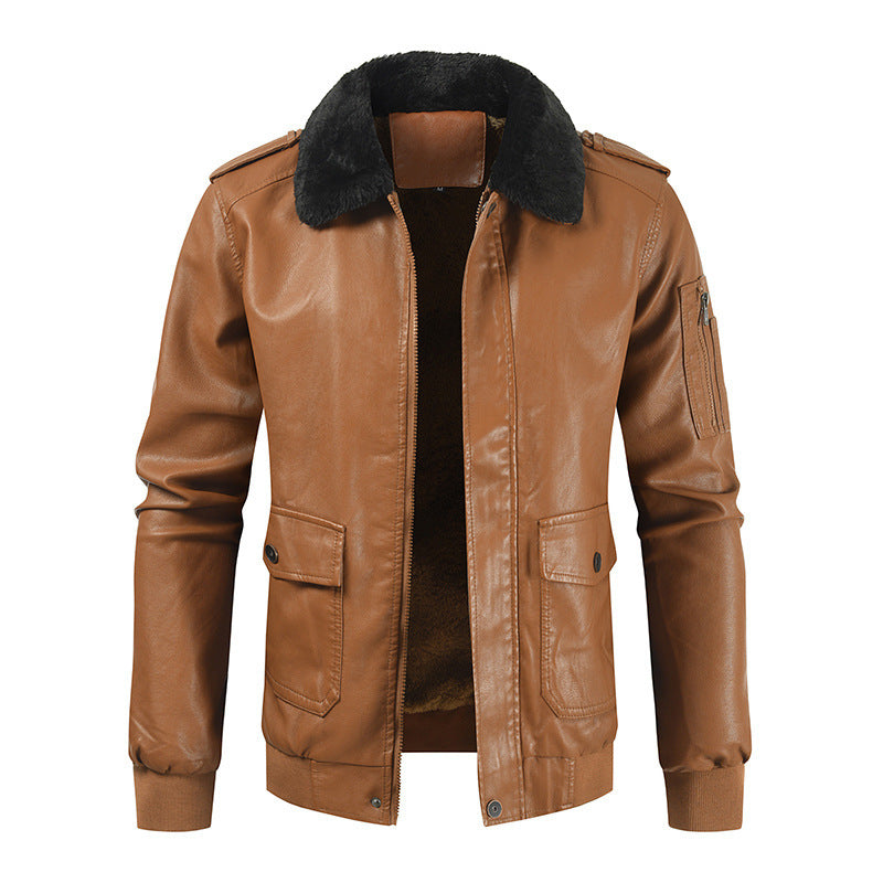 Men's Leather Coat Thickened Medium Length Coat  Leather Jacket 77.23 