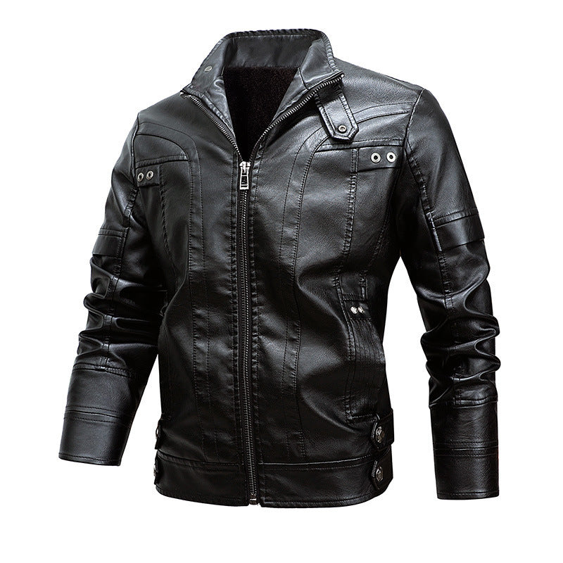 Men's Fashion Loose Lapel Leather Coat  Leather Jacket 97.55 Black-XXXXL