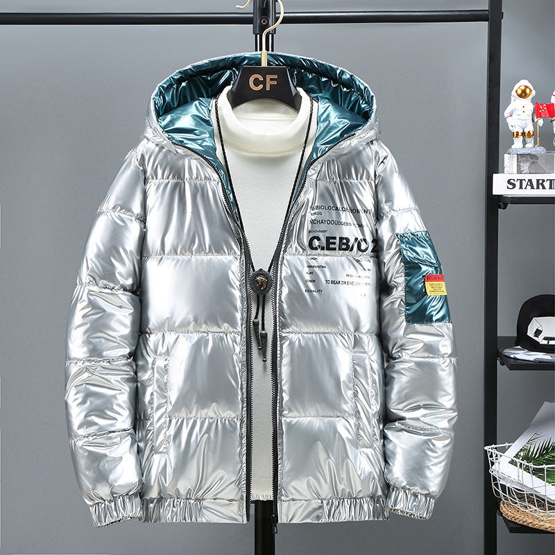 Winter Down Thick Bright Leather Cotton-padded Jacket  Leather Jacket 76.62 Silver-XXXL