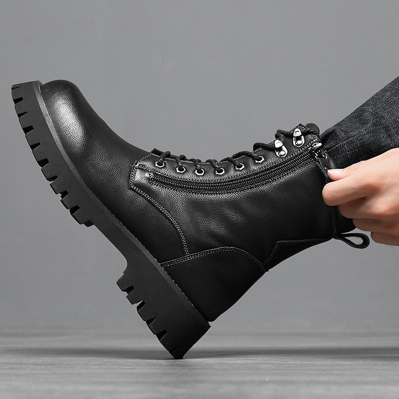 Worker Boot High Top British Style Thick Bottom Fleece-lined  Footwear  