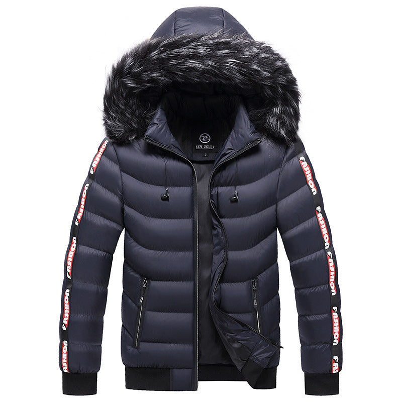 Autumn and winter men's Korean style hooded padded coat  Leather Jacket  