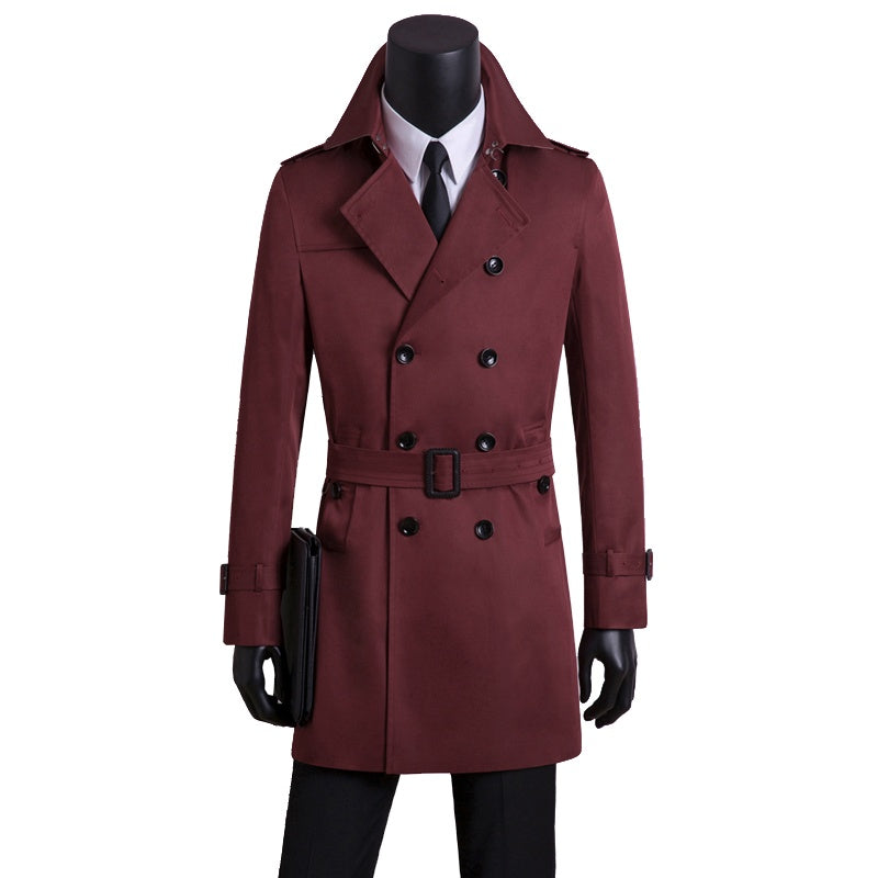 Men's slim long trench coat  Leather Jacket 327.45 Wine-Red-XXL