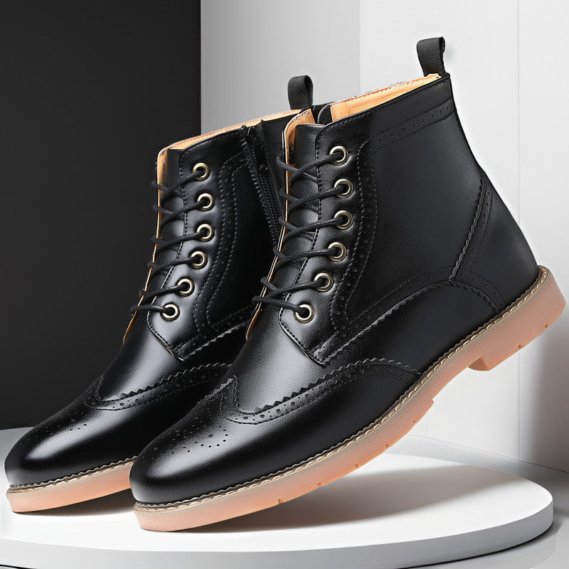 Men's High-top Business Casual Leather Shoes British Martin Boots  Footwear 67.00 Black-45