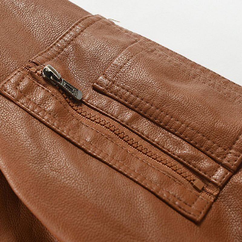 Men's Leather Coat Thickened Medium Length Coat  Leather Jacket 77.23 