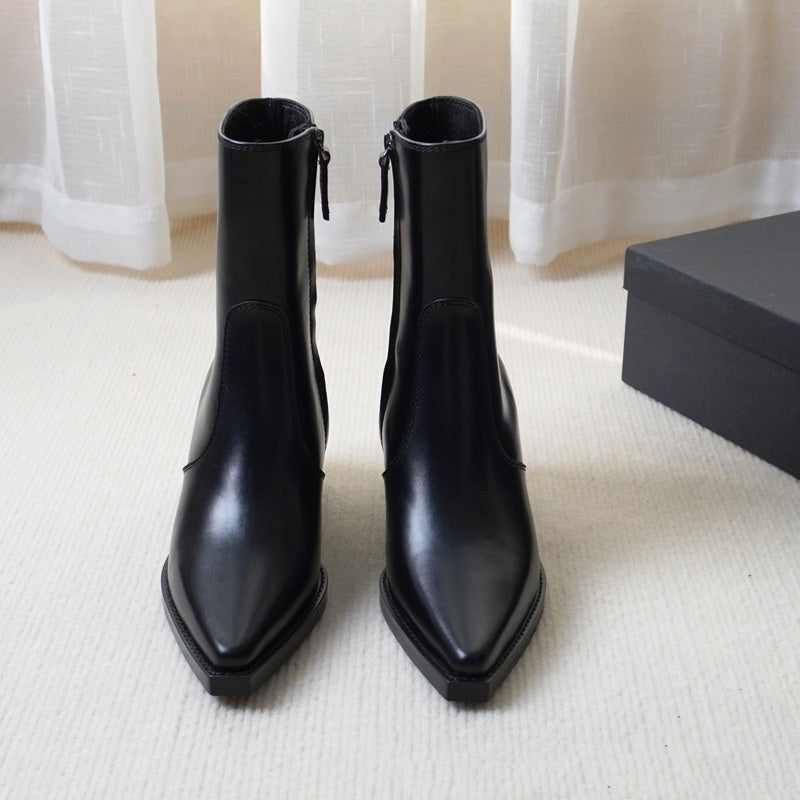 Autumn And Winter Genuine Leather Chunky Heel Martin Boots Ankle Boots