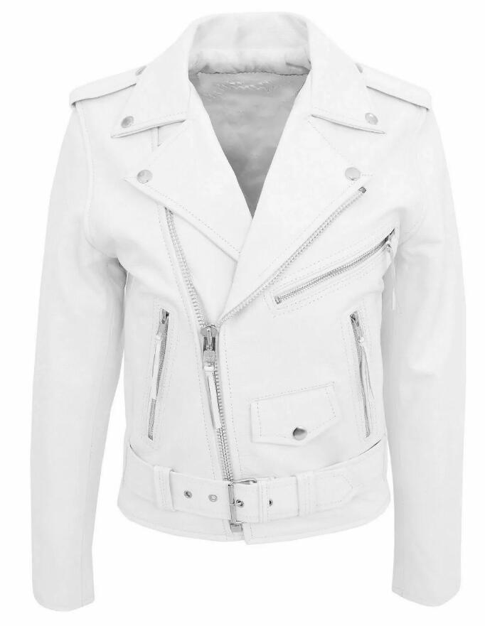 Motorcycle Men's Leather Clothing Spring And Autumn  Leather Jacket 56.26 White-XXS