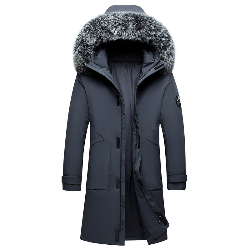 Fox Fur Collar Men's Coat Hooded Men's Clothing Mid-length Down Jacket Warm Cold-resistant Coat  Leather Jacket 106.69 
