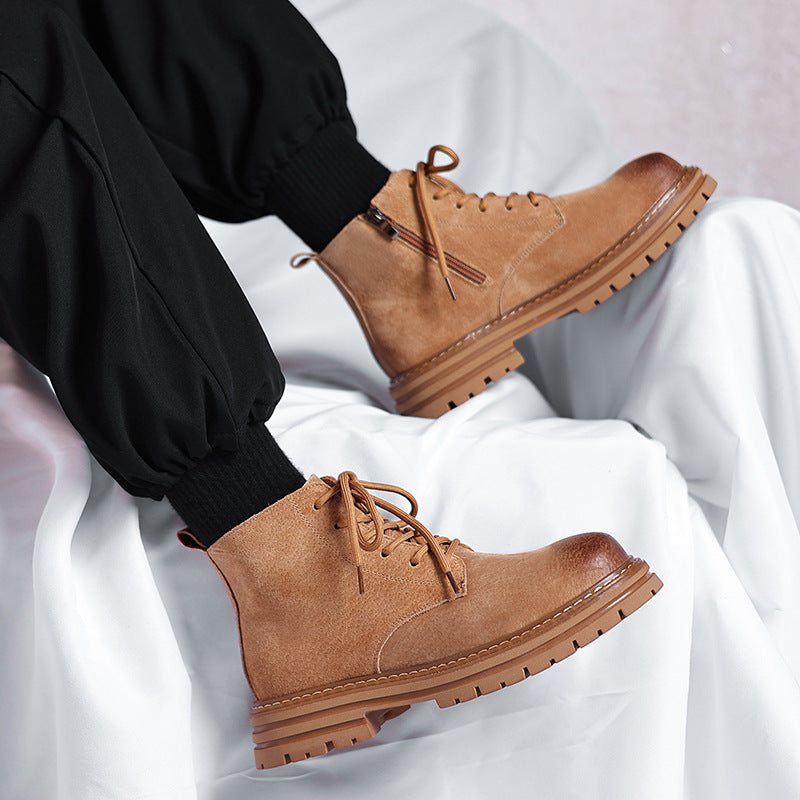 High-top Leather Shoes Leather Zipper Short Boots  Footwear  