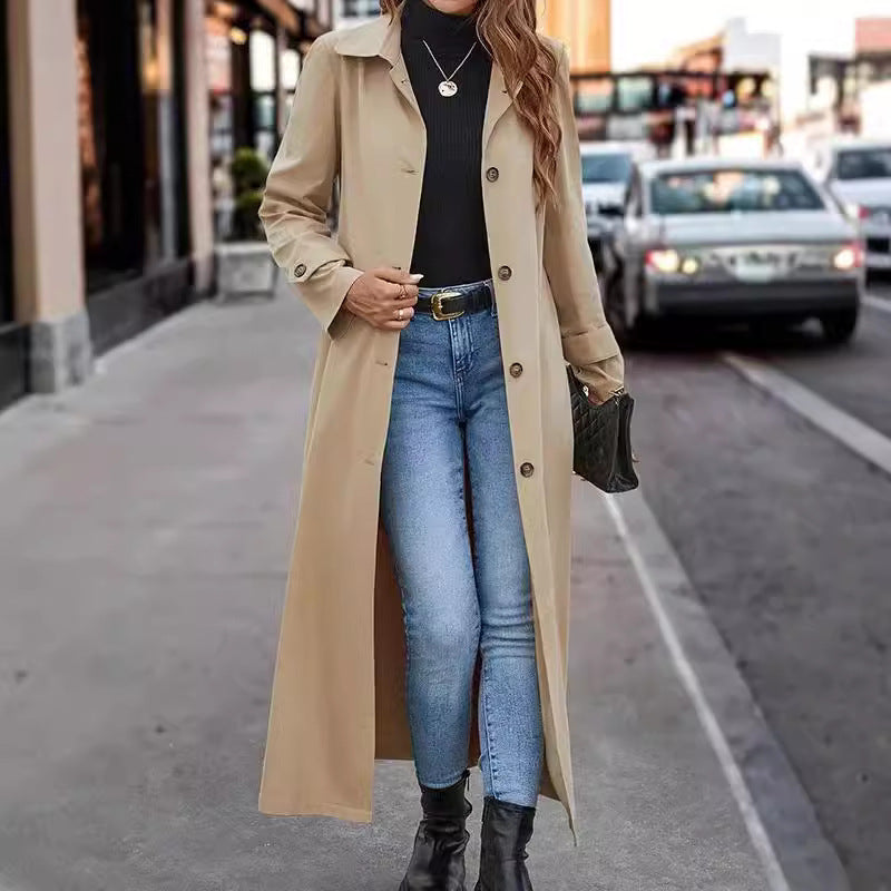 Fashion Casual Gentle Button Long Trench Coat For Women  Leather Jacket 72.52 