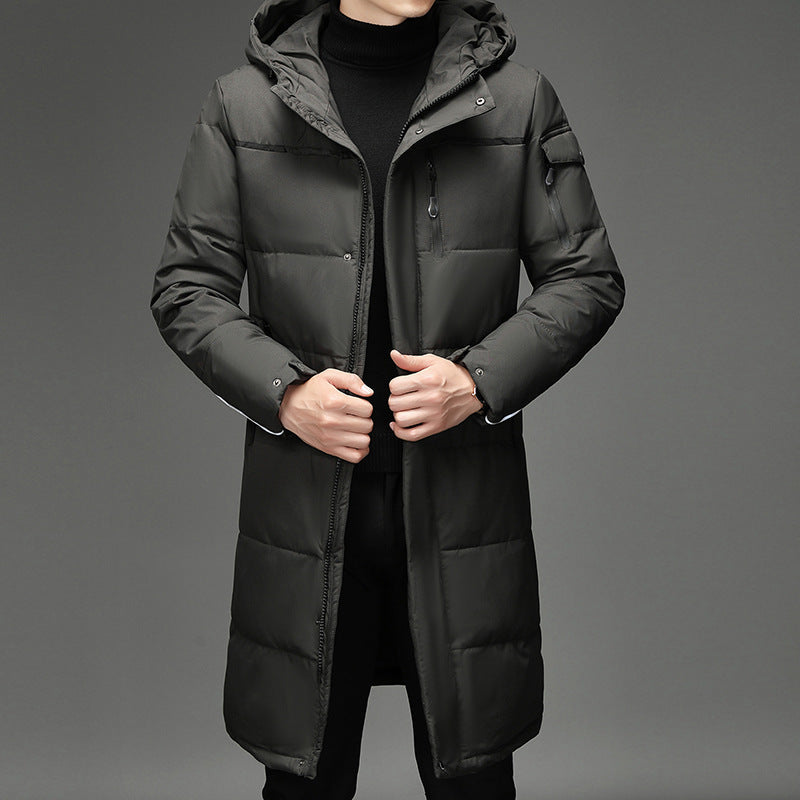 Down Jacket Fashion Long Stand-up Collar Zipper Thermal Cardigan Coat  Leather Jacket  