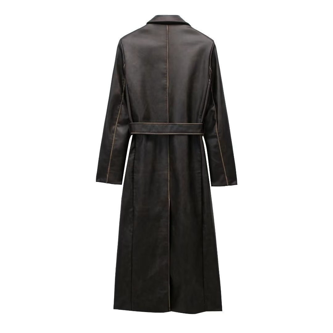 Autumn Leather Effect Belt Coat  Leather Jacket 133.69 