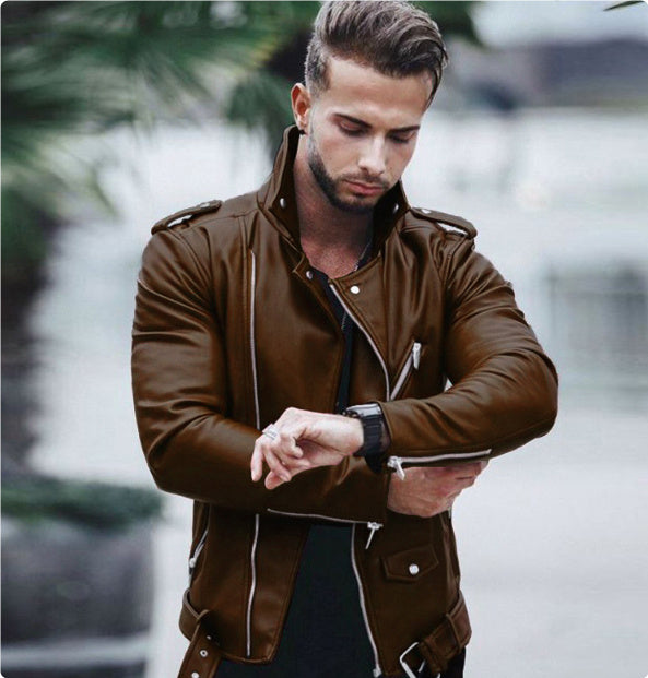 man jacket  Leather Jacket 58.00 Brown-XXXL