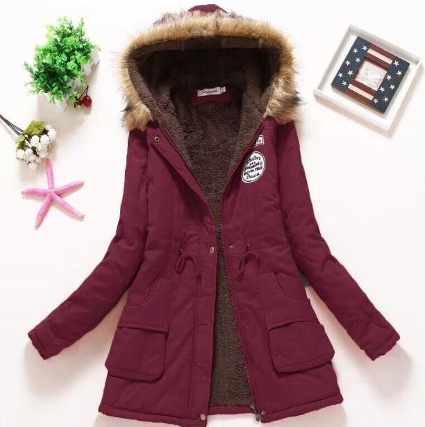 Hooded Winter Jacket Women Fashion Warm Coats Ladies Tops  Leather Jacket 50.02 Wine-Red-M