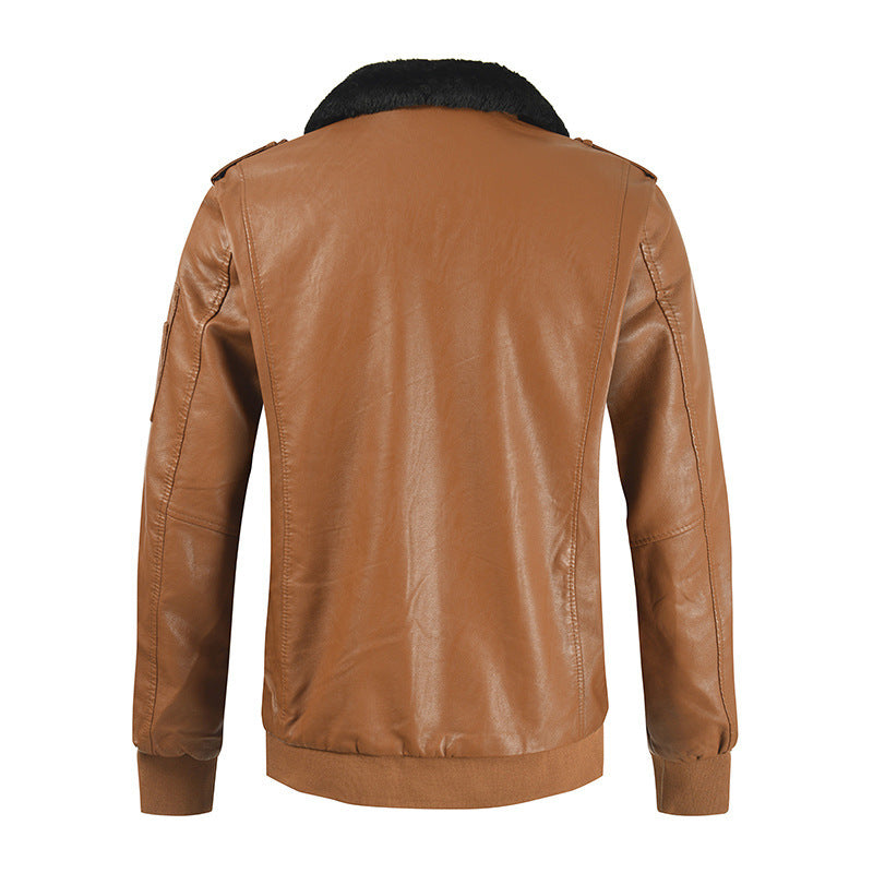 Men's Leather Coat Thickened Medium Length Coat  Leather Jacket 77.23 