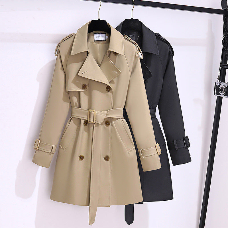 Short Trench Coat Women's Khaki  Leather Jacket 108.21 