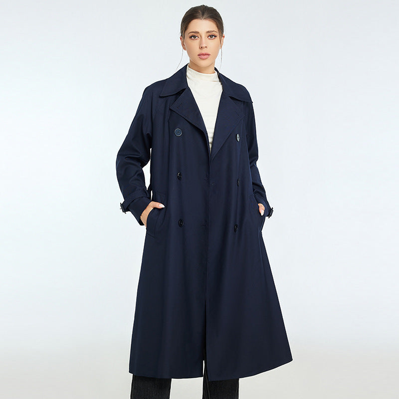 Trench Autumn And Winter Women's Mid-length High-grade Sense Petite Coats  Leather Jacket 305.42 Navy-Blue-XS