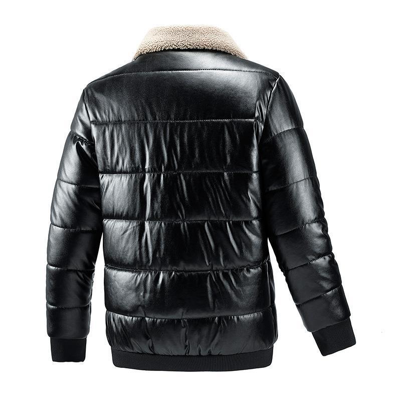 Cotton Men Fur Collar Trend Thickened  Leather Jacket 84.87 