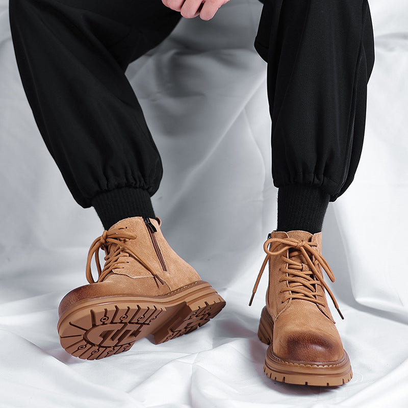 High-top Leather Shoes Leather Zipper Short Boots  Footwear  