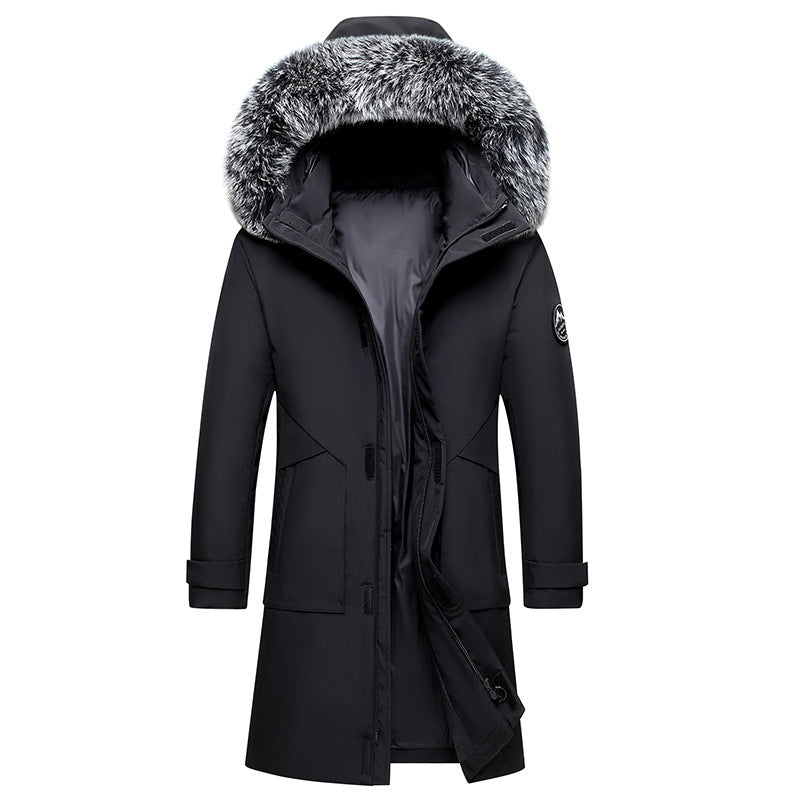 Fox Fur Collar Men's Coat Hooded Men's Clothing Mid-length Down Jacket Warm Cold-resistant Coat  Leather Jacket 106.69 