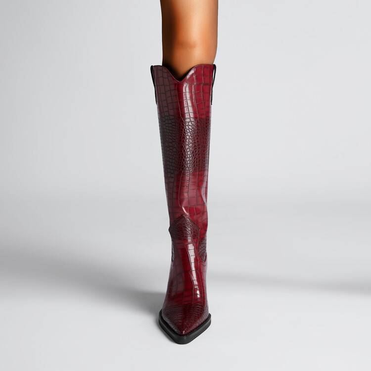 Retro Pointed Stone Pattern Thick Heel Simple Pointed High Heel Shoes