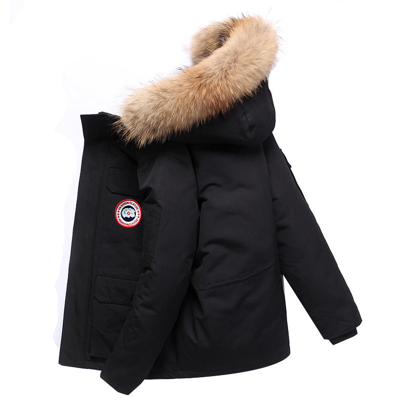 Fox Fur Collar Men's Coat Hooded Men's Clothing Mid-length Down Jacket Warm Cold-resistant Coat  Leather Jacket 106.46 Black-1-XXXXL
