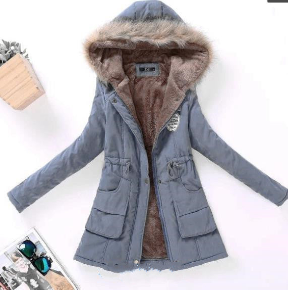 Hooded Winter Jacket Women Fashion Warm Coats Ladies Tops  Leather Jacket 107.46 Blue-XL