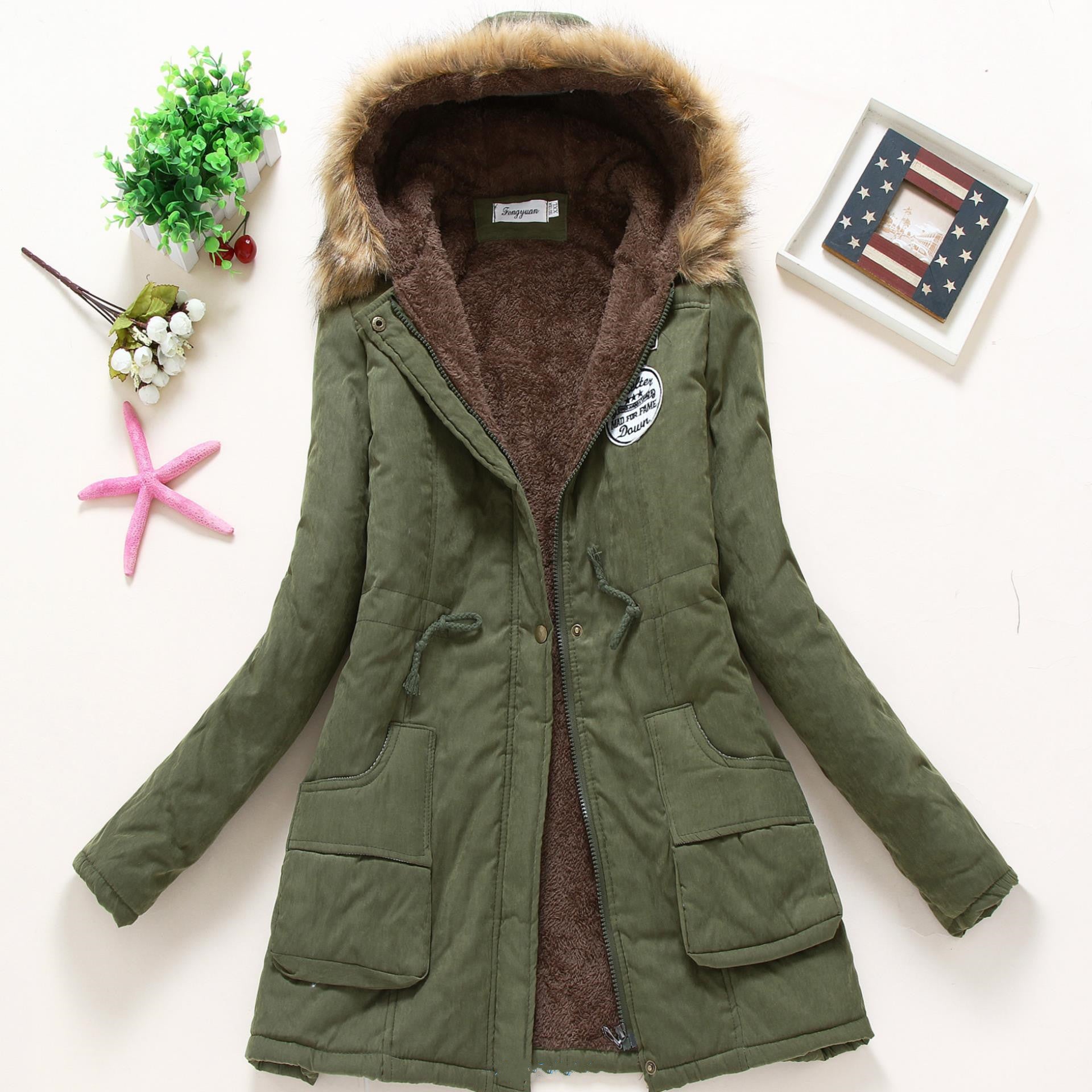 Hooded Winter Jacket Women Fashion Warm Coats Ladies Tops  Leather Jacket 107.46 Green-XL