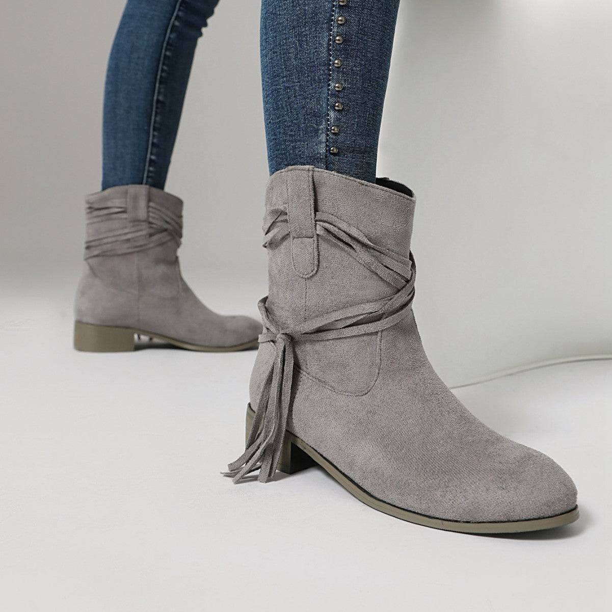 Short Boots Round Toe Foreign Trade Suede Tassel Women's Shoes