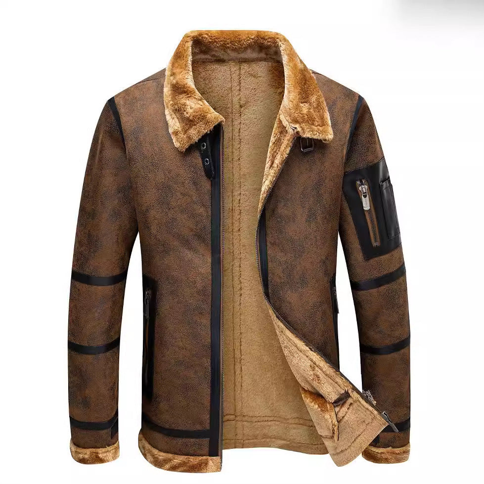 Men's Autumn And Winter Fleece-lined Thickened Fur Jacket  Leather Jacket 102.07 